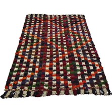 Kilim Antik El Dokuma Yün Ekoseli Ponponlu Tülü Konya Yörük Kilimi 0063 - Yeni - Çok Renkli