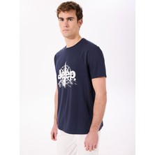 Jeep Bisiklet Yaka Baskılı Lacivert Erkek T-Shirt J5SM-TST7350