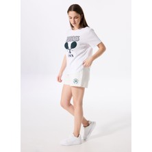 Fabrika Lastikli Bel Relaxed Beyaz Kadın Şort F5SL-SHT0366