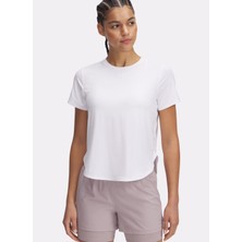 1389564-100 Ua Launch Elıte Shortsl Yuvarlak Yaka Loose Fit Beyaz Kadın T-Shirt