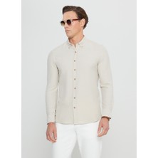 Altınyıldız Classics Slim Fit Düğmeli Yaka Bej Erkek Gömlek ACE020252171_BEJ