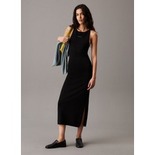 Calvin Klein Jeans Halter Yaka Düz Siyah Uzun Kadın Elbise J20J225296BEH