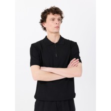 Mustang Fermuarlı Yaka Regular Fit Düz Siyah Erkek Kazak M5SM-KZK1448