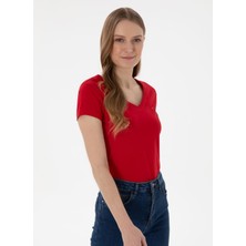 U.s. Polo Assn. V Yaka Kırmızı Kadın T-Shirt TV0125
