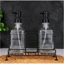 TeknoTrust Standlı Siyah Cam Sıvı Sabunluk Çiftli 2116420-b