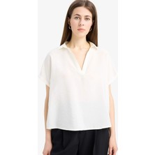 DeFacto Comfort Fit Gömlek Yaka Basic Düz Kısa Kollu Bluz E5989AX25SP