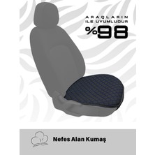 Terletmez Kumaş Deri Byeli Oto Koltuk Üç Parça Minder Seti - Araba Koltuk Kılıfı - Siyah/mavi