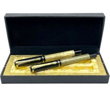 Ikili Metal Kalem Seti - Dolma Kalem-Tükenmez Kalem Kalem - Yeşil/siyah