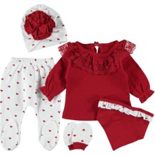 Bipamuk Pamuklu Kız Bebek Giyim Dantel Detaylı Helena  5li Zıbın Set 1/3 Ay Şık Hediyelik