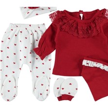 Bipamuk Pamuklu Kız Bebek Giyim Dantel Detaylı Helena  5li Zıbın Set 1/3 Ay Şık Hediyelik