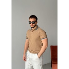 Livio Ferri Kaga Erkek Polo Yaka Pamuk Karışımlı Desenli Kol Yaka Detaylı Regular Fit Kısa Kollu Tişört