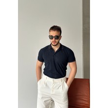 Livio Ferri Kaga Erkek Polo Yaka Pamuk Karışımlı Desenli Kol Yaka Detaylı Regular Fit Kısa Kollu Tişört