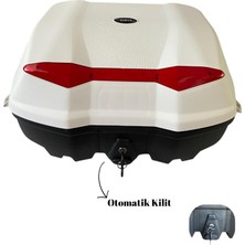 Tien 52 Litre Motosiklet Çantası (Beyaz) - Otomatik Kilit (Sırt Dayama Pedi Dahil)