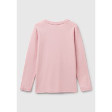 United Colors Of Benetton Kız Çocuk Pembe Simli Benetton Logo Baskılı T-Shirt