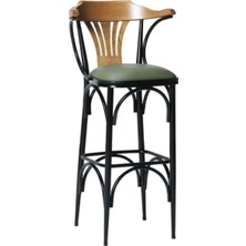 Dengema Bar Sandalyesi Yeşil-Kahve Renkli 169 / 75   cm   - Oturma Yüksekliği 75  cm  - Metal İskelet - Deri Oturum - Ahşap Sırt ve Kolçak