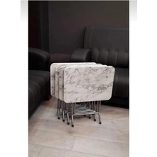 Can Vista Home beyaz mermer desenli  Katlanabilir Metal Ayaklı 4'lü Zigon Sehpa