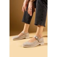 Pembe Potin Toka Detaylı Rahat Taban Kadın Laofer Ayakkabı 59-4949-24SÜET