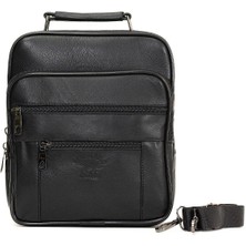 Newish Erkek Hakiki Deri Günlük Omuz Ve El Çantası (20X24 CM) - new084 - Siyah