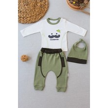 Monolyabbyx 3-6 6-9 9-12 Ay Gentleman Erkek Nakışlı Şapkalı Uzun Kollu Sweat 3lü Erkek Bebek Takımı