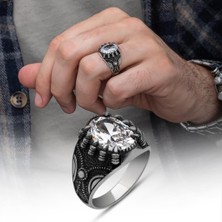 Zirkon Beyaz Taşlı Pençeli Harfli 925 Gümüş Erkek Yüzük