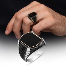 Oniks Siyah Taşlı Isimli 925 Gümüş Erkek Yüzük