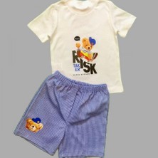 Monolyabbyx 1-2-3 Yaş Kaykaycı Ayı Baskılı Şortlu Kısa Kollu Tişört 2li Erkek Bebek Takımı