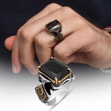 Siyah Taşlı Kare 925 Gümüş Erkek Yüzük