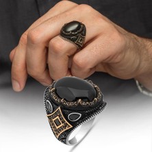 Siyah Oniks Taşlı Oval 925 Gümüş Erkek Yüzük