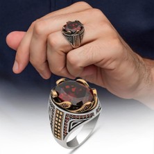 Kırmızı Taşlı Dalga Desen 925 Gümüş Yüzük