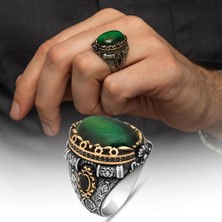 Yeşil Kaplan Gözü Taşlı 925 Gümüş Erkek Yüzük