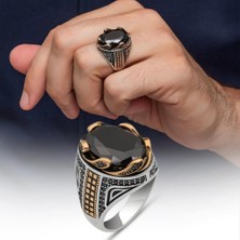 Siyah Taşlı Dalga Desen 925 Gümüş Yüzük