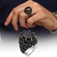 Oval Siyah Taşlı 925 Gümüş Erkek Yüzük