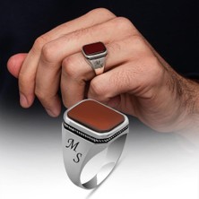 Akik Taşlı Harfli 925 Gümüş Yüzük