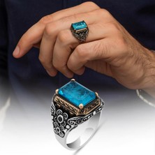 Mavi Paraiba Taşlı Kare 925 Gümüş Erkek Yüzük