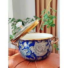 Lacivert Gül Emaye Lux Tencere 2 Litre 18 cm Çap Kristal Tepe Çorba Süt Yoğurt Tenceresi