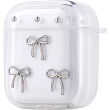 MobaxAksesuar Apple Airpods 1. / 2. Nesil ile uyumlu Kılıf Kabartmalı Kelebek-Kiraz-Çiçek Dizayn Şeffaf Kutup Kapak
