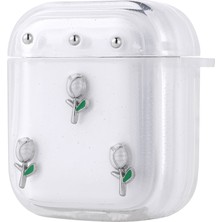 MobaxAksesuar Apple Airpods 1. / 2. Nesil ile uyumlu Kılıf Kabartmalı Kelebek-Kiraz-Çiçek Dizayn Şeffaf Kutup Kapak
