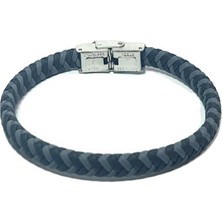 JTSS25DEB1498 Saç Örgüsü Çelik Kapamalı Antrasit Janti Deri Bileklik