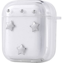 MobaxAksesuar Apple Airpods 1. / 2. Nesil ile uyumlu Kılıf Kabartmalı Kelebek-Kiraz-Çiçek Dizayn Şeffaf Kutup Kapak