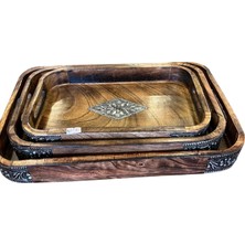 Ahşap Dikdörtgen Tepsi 3'lü Set