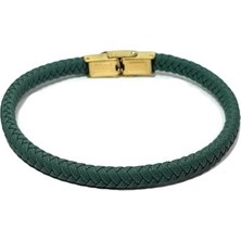 JTSS25DEB1500 Saç Örgü Çelik Kapama Yeşil Janti Deri Bileklik