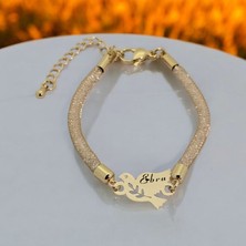 Archin Kadınlar İçin Kuş Figürlü 14 Ayar Altın Plakalı İsme Özel Bileklik-365İsim-SW