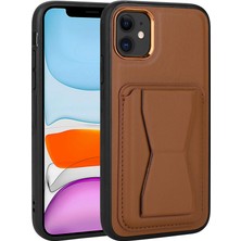 Zore Apple iPhone 11 Uyumlu Kartlıklı Standlı ​pu Deri Memo Kapak-Kahverengi