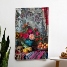 Frida Kahlo'dan Esinlenen Modern Sanat Duvar Örtüsü -  Pamuk Sırt, Polyester Ön, Canlı