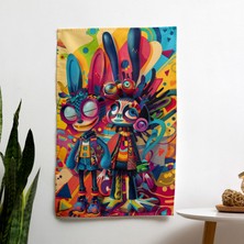 Kaprisli Çizgi Film Karakterleri Popart Duvar Örtüsü - Canlı  Pamuk Sırt ve Polyester