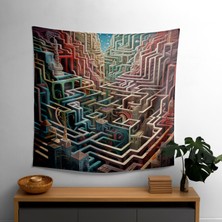 Psychedelic Illüzyon Labirent Duvar Örtüsü - Canlı Süblimasyon Baskı,  Pamuk/polyester,