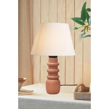 Art&Gift Baum Masif Ahşap Abajur Krem Kumaş Başlık Masa Lambası