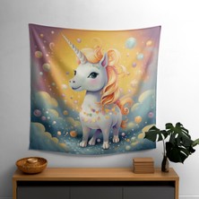 Büyülü Tek Boynuzlu At Duvar Örtüsü - Canlı Renklere Sahip Ranforce Kumaş, Süblimasyon Baskı