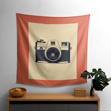 Vintage Kamera Minimal Duvar Örtüsü -  Pamuk Arka, Polyester Ön - Canlı Renkler - Süblimasyon