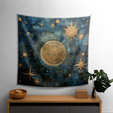 Geometrik Yıldız Haritası  Duvar Örtüsü -  Pamuk Sırtlı, Süblimasyon Baskı, Canlı Renkler